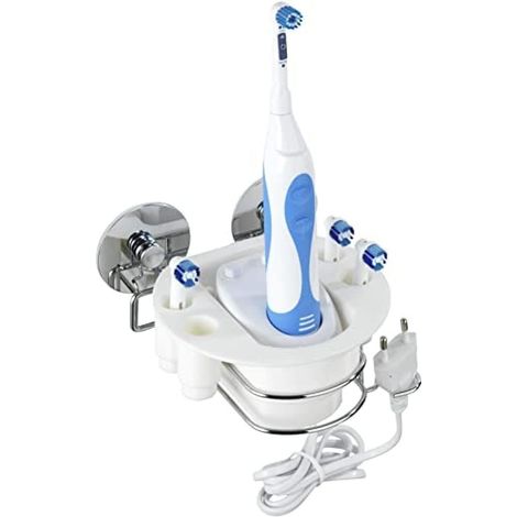 Étagère pour Brosse à Dents électrique avec Porte-tête et Porte-têtes, en Plastique et Acier, 14,5 x 10 cm, Blanc