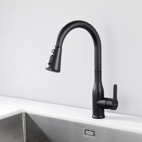 ONECE Rubinetto Cucina Nero, con Doccetta Estraibile a 3 Modalità, Miscelatore Monocomando Cucina Lavello Girevole a 360°, Rubinetti Cucina Estensibile, Acciaio Inox 304, Acqua Fredda e Calda (1/5)