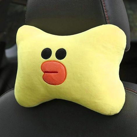Lot de 2 coussins appuie-tête de voiture à motif dessin animé mignon, coussin repose-nuque, coussin de soutien pour la tête (Canard jaune - 1 paire)