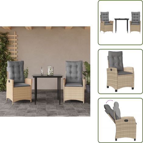 The Living Store 3-tlg. Garten-Essgruppe mit Kissen Beige Poly Rattan - Gartenstuhl (1/5)