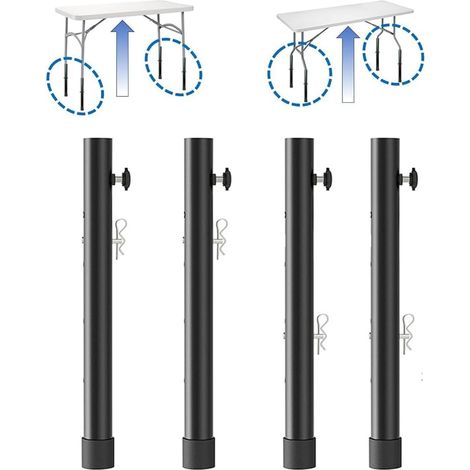 Noir,Lot de 4 Rallonges de Pieds de Table pour Tables Pliantes, Extensions de Pieds de Table Pliantes, Hauteur Réglable Jusqu'à 9,2 cm/13,3 cm, pour Tables Pliantes Droites et Courbes