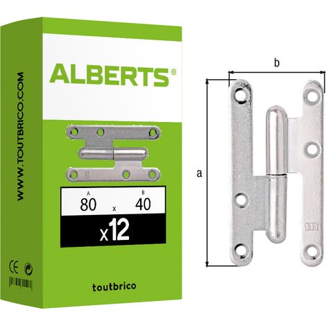12 paumelles Paris droite 80x40x2,5mm zingué Alberts