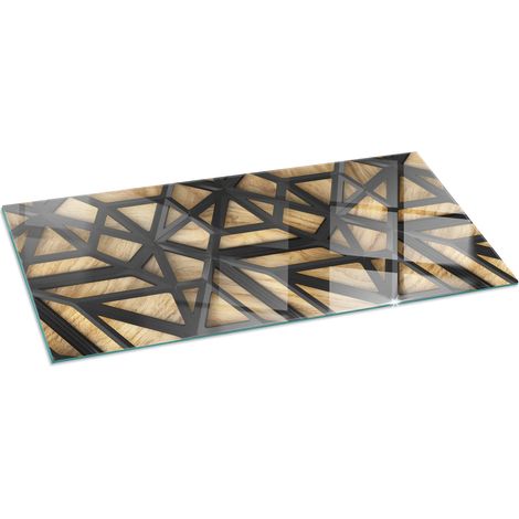 Plaque en verre trempé sous cheminée et poêle protection sol parquet Géométrie avec bois 125x50 cm