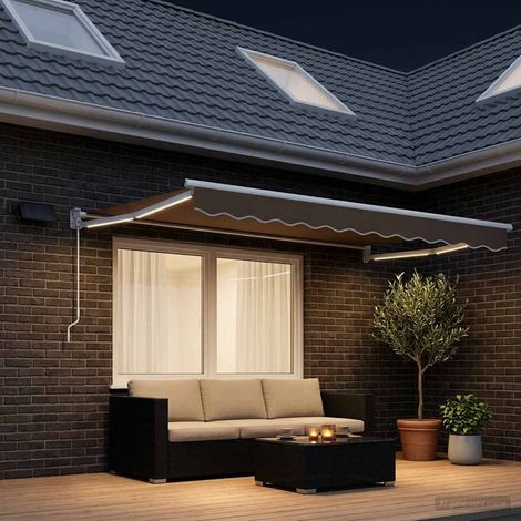 vidaXL Store rétractable manuel avec LEDs Taupe (1/5)
