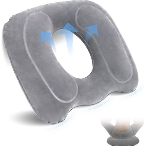 Inflatable Orthopedic Seat Cushion in the Shape of a Ring, Inflatable Hemorrhoid Cushion with Coccyx Relief, Foldable Anti-Decubitus Cushion for Office, Car, Travel, Gray (1/5)