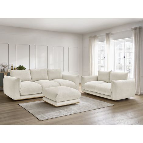 BOBOCHIC - Ensemble canapé droit fixe 3 + 2 places ERNEST tissu velours côtélé avec pouf Beige (1/5)