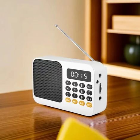 Mini radio DSP portable avec écran LED, récepteur radio, haut-parleur Bluetooth rechargeable, boîte à musique, prise en charge de l'enregistrement, carte TF, USB, mode veille et minuterie. (1/5)