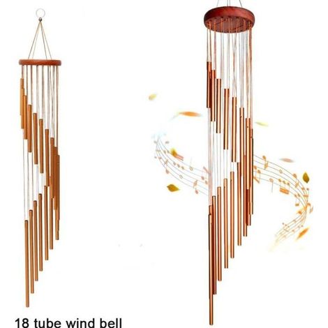 1 carillon éolien nordique en métal, 18 tubes aluminium bois de hêtre, 90 cm, décoration jardin cour patio extérieur