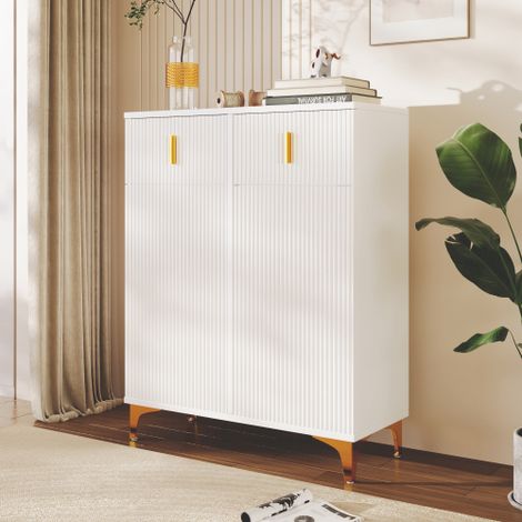 Aparador-zapatero blanco con paneles estructurales, estantes regulables y cajones, 93x35x101 cm (1/5)