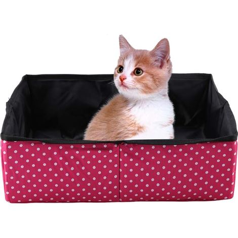 Boîte à litière pour Chat, Boîte à litière pour Animaux de Compagnie imperméable Pliable portatif pour Animaux Easy Clean Kitty Litière Pan Boîte de Toilettes pour Chat lit Nest House 403013cm (Rouge) (1/5)