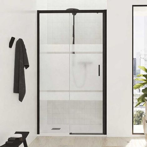 Mampara de Ducha frontal Negra corredera F1 1 fijo + 1 puerta – Sin Perfil Bajo Decoracion Mampara: Cristal Decorado - Mamparas: 130 ( 128,5-133)cm (1/5)