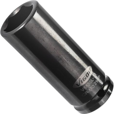 VIGOR Schlagschrauber Steckschlüsseleinsatz, lang, V5550L-21, 1/2 (12,5 mm) Vierkant hohl, Außen Sechskant Profil, SW 21 mm (1/5)