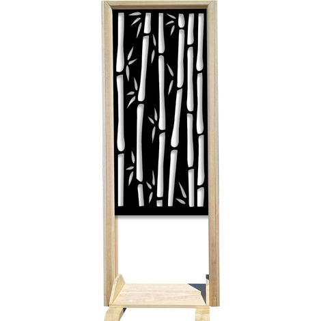 BAMBU - Separè - Paravento modulabile - 70x190cm - in Legno e PVC Nero (1/3)