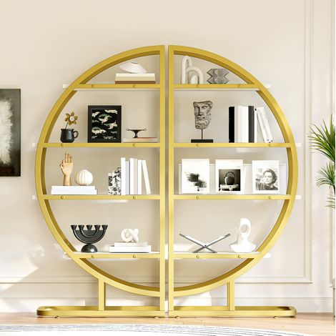 Meuble de rangement en arche 120 x 30 x 130 cm, 2 pièces, métal doré et MDF blanc, HAVRYA (1/5)