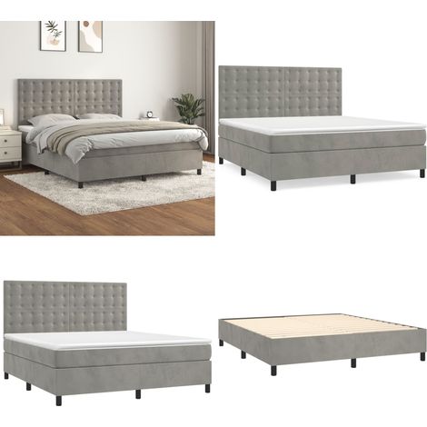 Boxspringbett mit Matratze Hellgrau 160x200 cm Samt - Boxspringbett - Samtbett - Doppelbett - Bett Mit Kopfteil - Hochwertige Matratze - Home & Living (1/5)