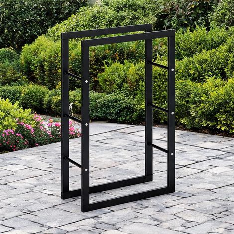 Porte-bûches noir en métal 60 x 25 x 100 cm (1/5)