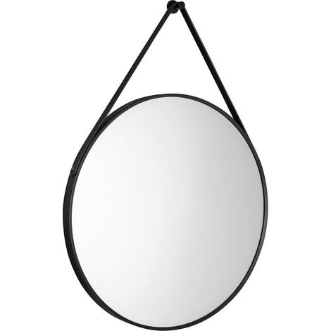 STAGO Miroir rond avec bracelet en cuir, dia. 60cm, noir mat (1/5)