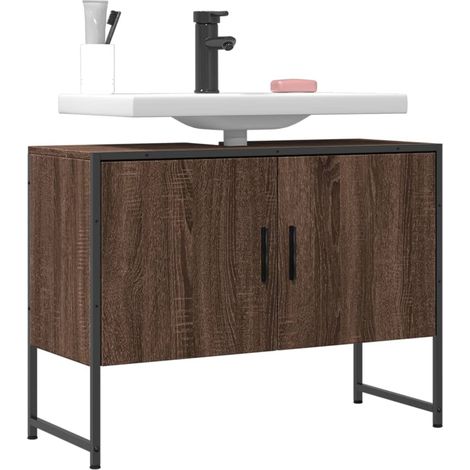 Armoire lavabo de salle de bain chêne marron bois d'ingénierie (1/5)
