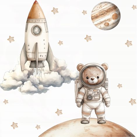 Adesivi murali Spazio Orsetto Astronauta Pianeti Cameretta Bambini 35x60cm (1/5)