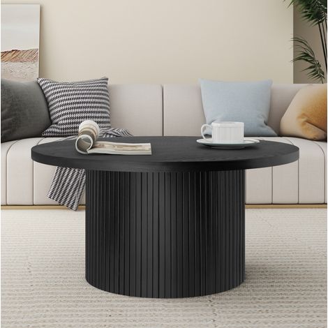Tavolino rotondo 90x90x45 cm con piano in MDF e legno, nero (1/5)