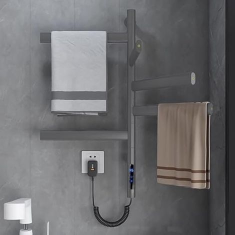 Sèche-Serviettes Électrique, Warm Towel Rotation à 180°, Chauffe-Serviettes Électrique Mural, Sèche-Serviettes de Salle de Bain, Écran LCD, Minuterie Jusqu'à 8h, 42 x 66cm (Gris) (1/5)