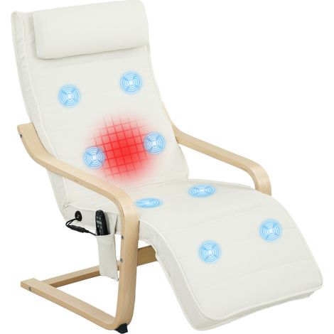 Poltrona Relax Riscaldante e Massaggiante 67x95x101 cm con Poggiapiedi Regolabile e Telecomando Struttura in Legno Crema (1/5)