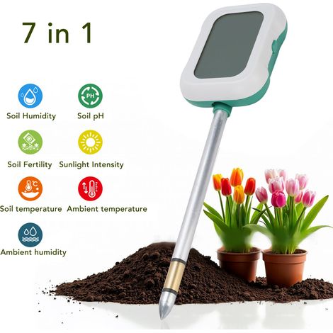 7 in 1 Soil Digital Tester PH Plant Temperature Sunlight Intensity Fertility Soil Meter with LCD Display for Garden Farm Lawn Care