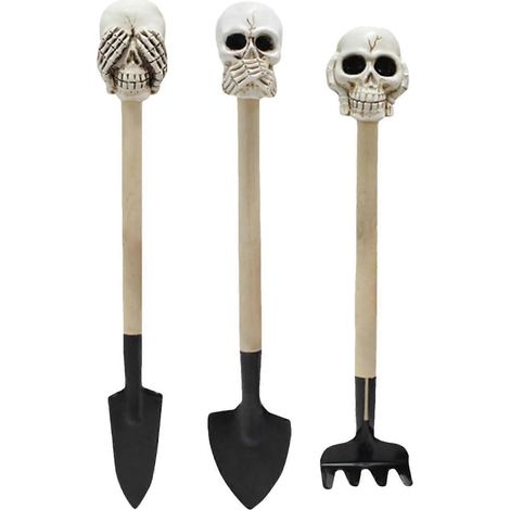 Outils de jardin - Petits outils de jardin - Ensemble d'outils de jardin gothiques en forme de crâne avec râteau et pelle - Kit d'outils de jardin portable (1/5)