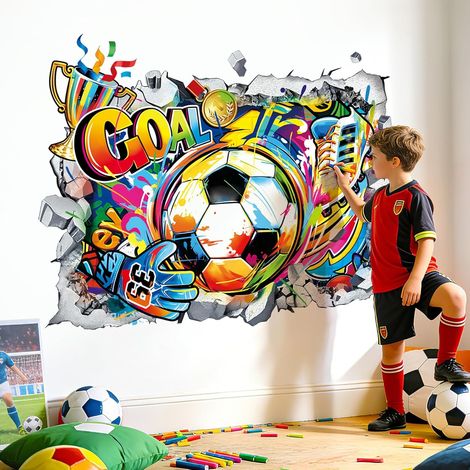 Stickers Muraux 3D Football Autocollant Mural Joueurs Sport (1/5)