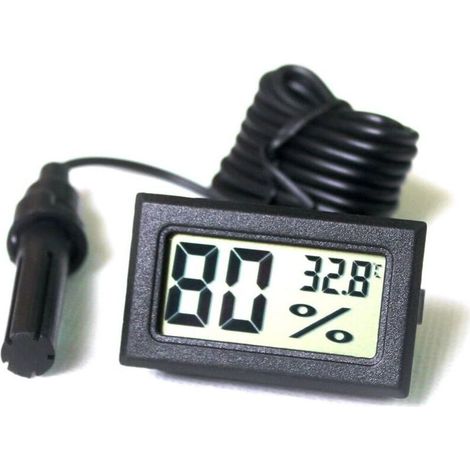 Termómetro higrómetro digital LCD integrado con sonda externa para incubadora, acuario, aves de corral y reptiles (negro). (1/5)