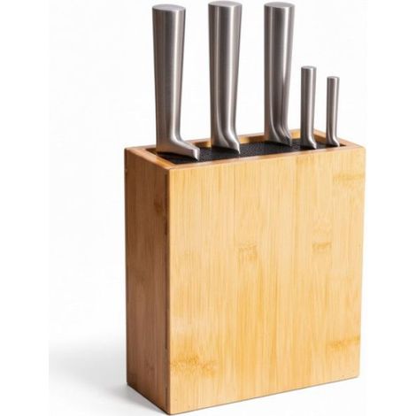 Bloc À Couteaux - Bambou - Insert À Poils Souples - Rangement Cuisine - 26 x 23 x 11,5 cm - 1 Pièce (1/5)