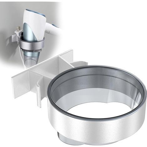 Supporto da parete per asciugacapelli senza foratura, in acciaio inox argentato, ideale per bagno, salone di parrucchiere, hotel (1/5)