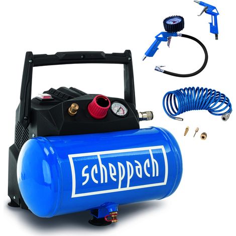 Compressore aria portatile 1.6hp 6lt 8barcon 5 accessori e tubo Scheppach hc06