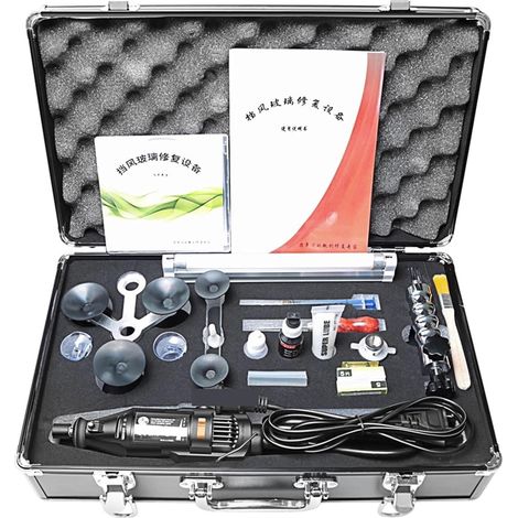 Kit de réparation de pare-brise avant de voiture, boîte à outils d'accessoires professionnels de réparation de fissures de verre de voiture, pompe d'injection sous vide en acier inoxydable (1/5)