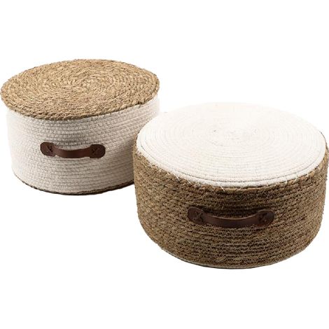 Poltroncina a corda intrecciata e manici in pelle in stile country decorazione per interno -30 cm (1/2)