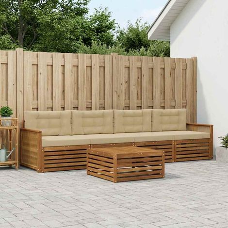 vidaXL Outdoor-Sofagarnitur mit Kissen 5 pcs Natur und Beige (1/5)