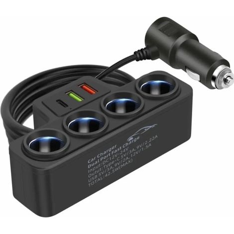 Adaptateur allume-cigare 12V/24V pour voiture, nouveau chargeur USB 4 prises, chargeur allume-cigare 4 voies 120W (1/5)