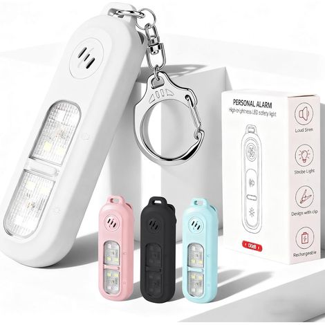 Wiederaufladbare Sirene für die persönliche Sicherheit von Frauen – 130 dB Selbstverteidigungs-Schlüsselanhänger-Sirene mit Blitzlicht und LED-Taschenlampe – Bärenalarm zur Abschreckung (1/5)