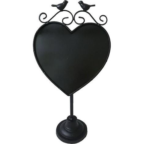 Lavagna metallo nero cuore con uccelli cm21,5x14,5h42