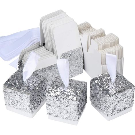 Bote à bonbons en papier pailleté, bote cadeau à paillettes pour mariage, bote cadeau pour fête créative en papier-Argenté25 pièces, (1/5)