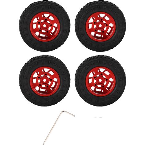4 pièces Jantes Métalliques 7mm avec Pneus Caoutchouc pour AXIAL SCX24 1/24, Accessoires Amélioration Voiture RC Rouge (1/5)