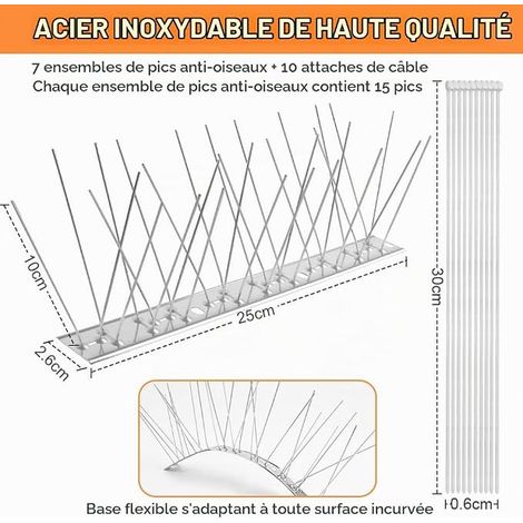 Pic Anti Pigeon, Pique en Acier Inoxydable Anti-Oiseaux Pics Anti Chat pour Toitures Rebords Balcons Corbeaux Moineaux Hirondelles (1/3)