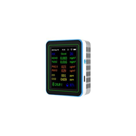 Détecteur de qualité de l'air WiFi 12 en 1, dioxyde de carbone avec affichage de l'heure/date AQI PM2.5 PM10 HCHO TVOC CO CO2 Testeur de température et d'humidité pour bureau, école