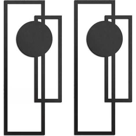 Metall -Wanddekoration, 2pcs 40x17cm Moderne geometrische abstrakte Wandskulpturen, Schwarze minimalistische Wandkunst, Wandhängeverzierungen für Wohnzimmer Home Dekoration (1/5)