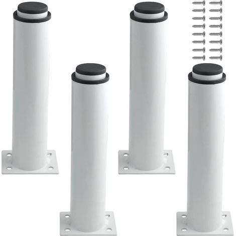 Lot de 4 - Pied de meuble - Support réglable - Acier robuste laqué blanc - Pour table lit canapé armoire - Hauteur 18 cm à 30 cm (1/5)