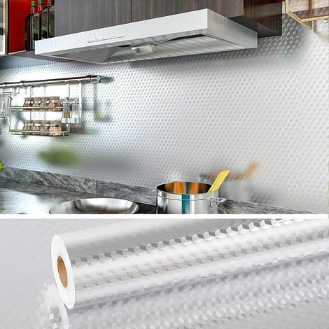 Papier peint en aluminium argenté imperméable à l'eau pour comptoir de cuisine, résistant à l'huile, rouleau de vinyle auto-adhésif pour meubles, facile à utiliser, 40 cm x 500 cm (1/5)
