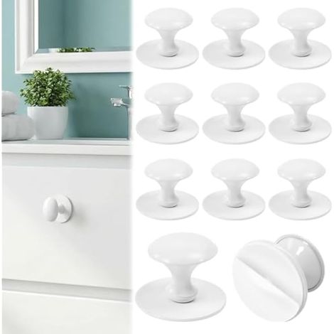 Lot de 10 Poignées Adhésives pour Meubles – Blanc – Acier inoxydable – Auto-adhésif Haute Intensité – Sans Perçage – Poignée de Meuble Autocollante pour Cuisine, Salle de Bain, Armoire, Tiroir (1/5)