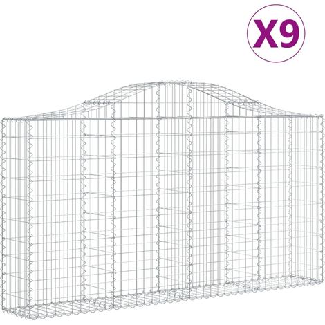 Set 9 cestini per gabbioni recinzione a gabbia muro di contenimento ad arco 200 x 30 x 100/120 cm ferro zincato Argento 020041240