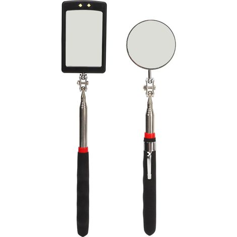 Ensemble De Miroirs D'inspection Télescopiques 2 Pièces, Outils De Ramassage Rétractables Flexibles éclairés par LED Rond Carré (1/5)