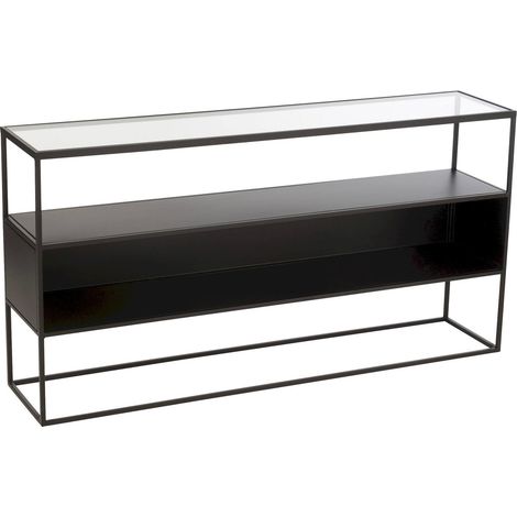 Console carrée en métal et verre noir design contemporain élégant - Noir mat et verre transparent (1/5)